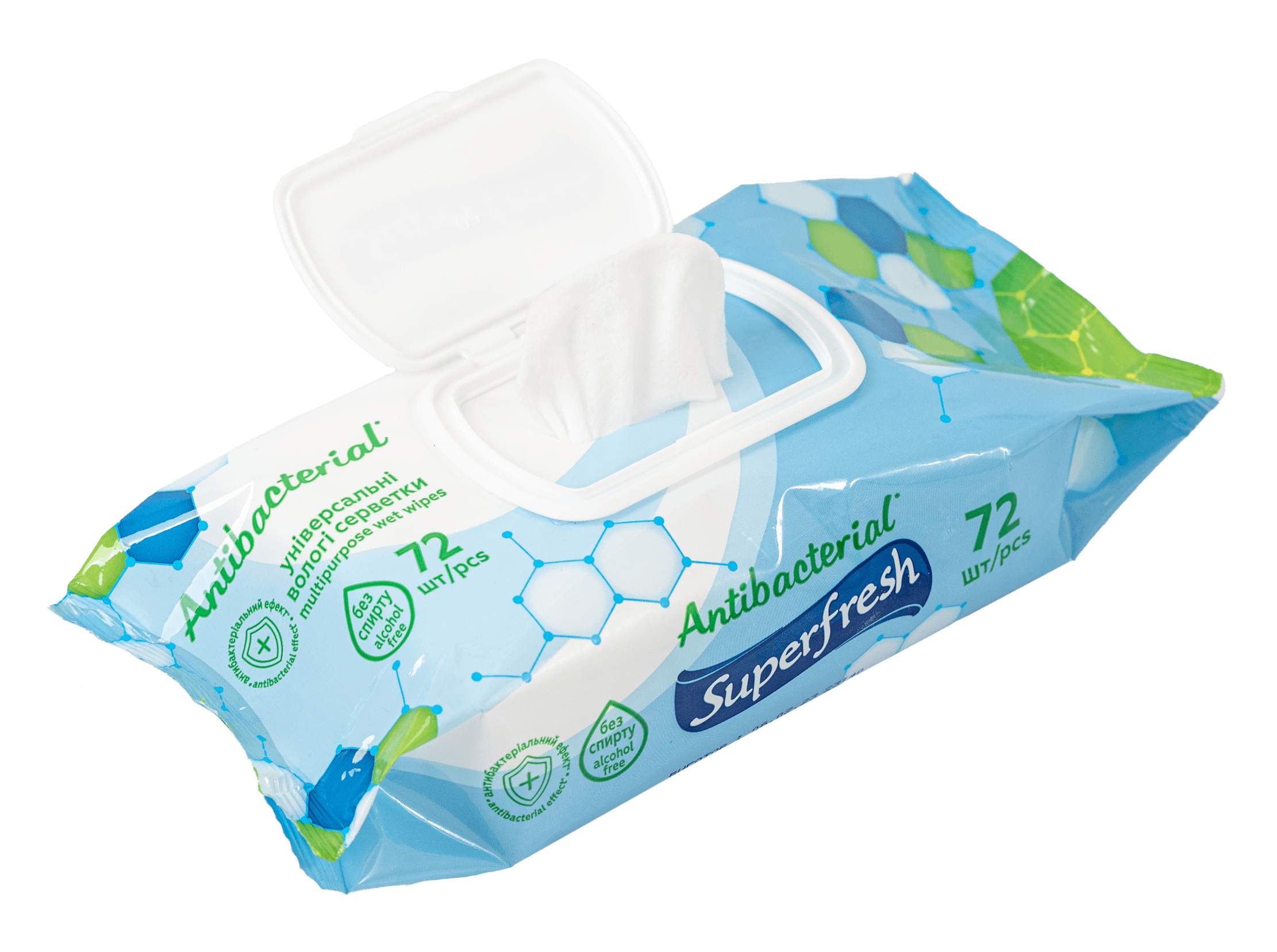 Superfresh Серветка волога Antibacterial з клапаном, 72 шт.