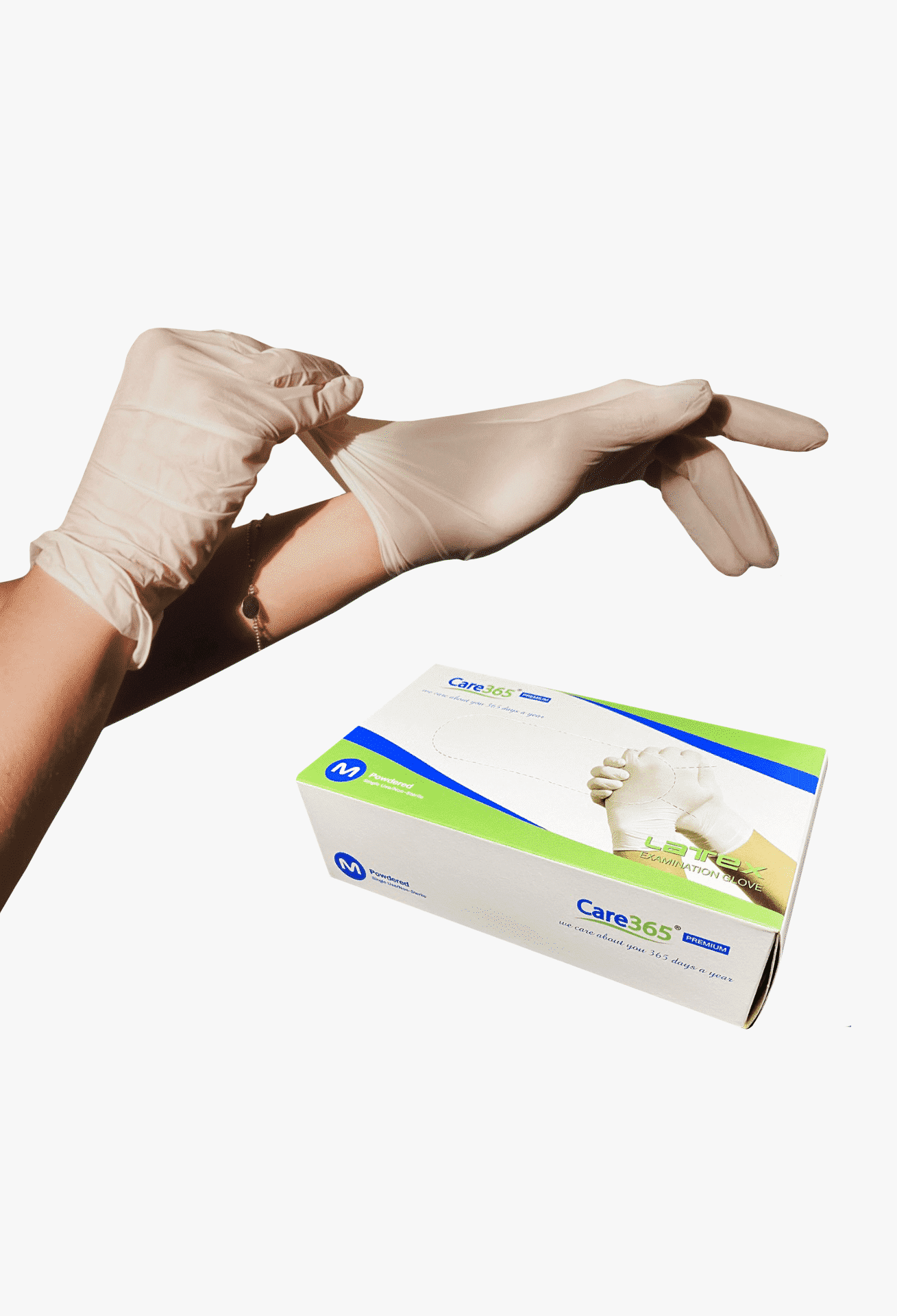 Рукавички латексні опудрені Care 365, M (100шт.)