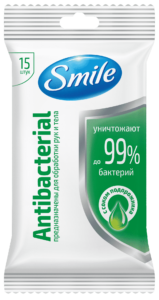 SMILE Серветка волога Antibacterial з соком подорожника, 15шт.