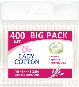 Lady Cotton ватні палички в поліетиленовій упаковці, 400шт.