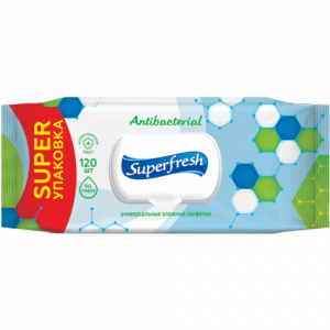 Superfresh Серветка волога Antibacterial з клапаном, 120 шт.