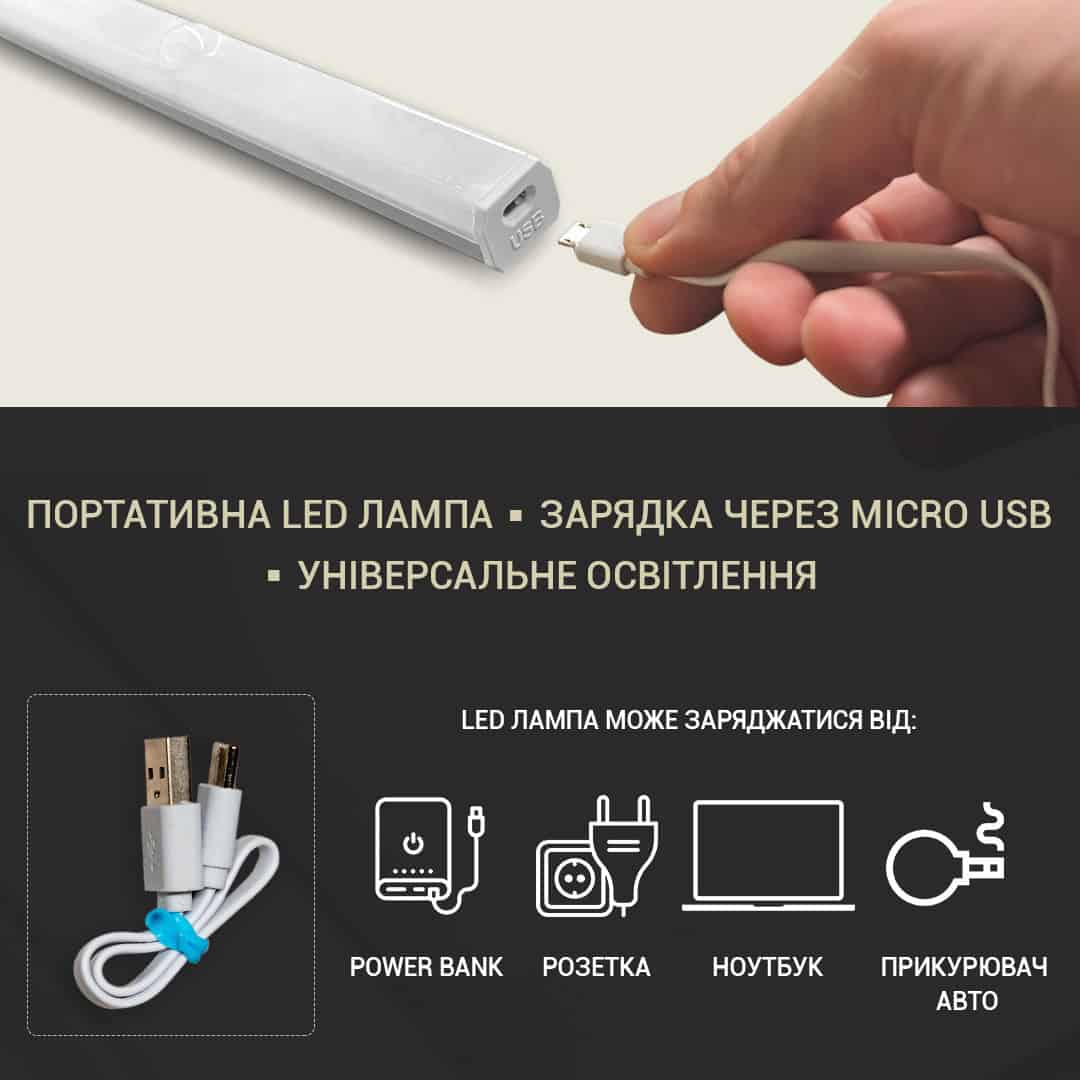 Світлодіодна лампа LED з акумулятором та датчиком руху, 32см