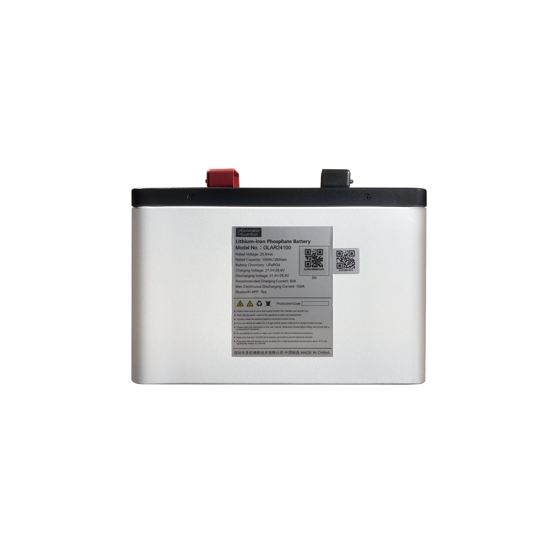 LiFePo4 аккумулятор 25.6 В 100А*ч (2560 Вт*ч) для UPS / ИБП, батарея LiFePo4 Generator Guardian 25.6 V 100Ah металлический корпус